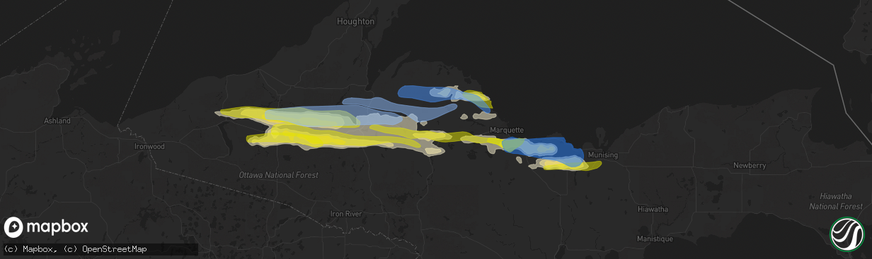 Hail map in Champion, MI on June 30, 2022