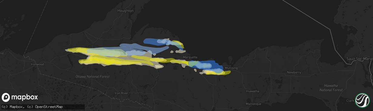 Hail map in Marquette, MI on June 30, 2022