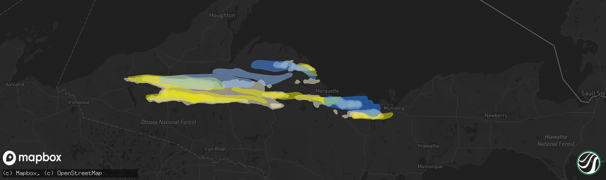 Hail map in Negaunee, MI on June 30, 2022