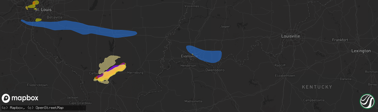 Hail map in Evansville, IN on June 30, 2023