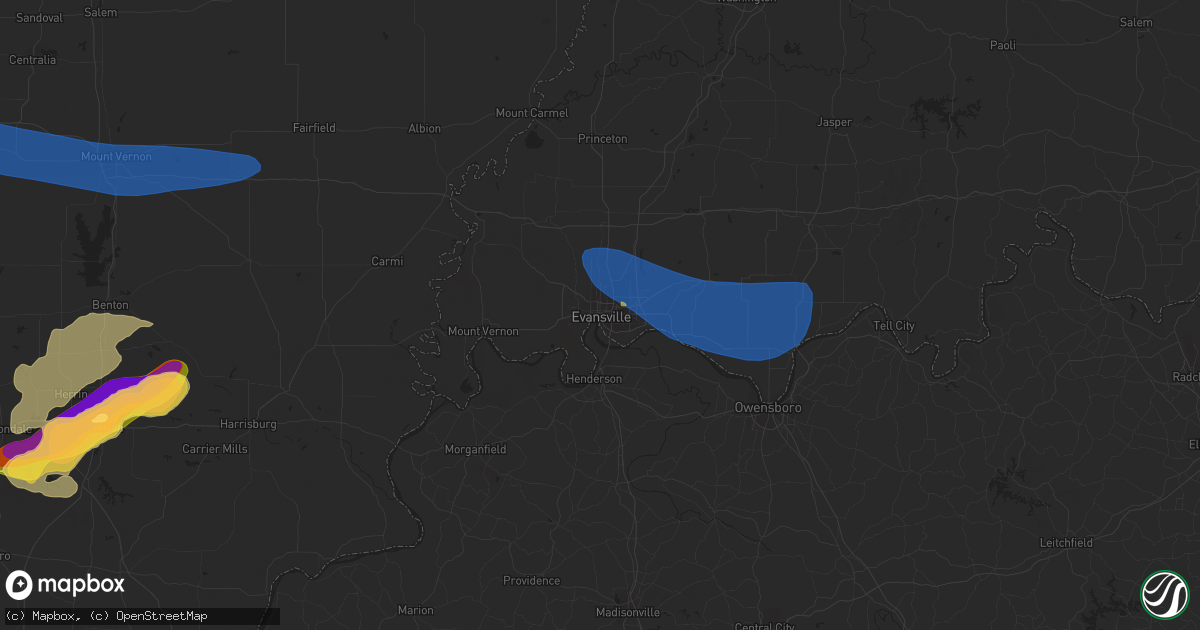 Hail map in Evansville, IN on June 30, 2023
