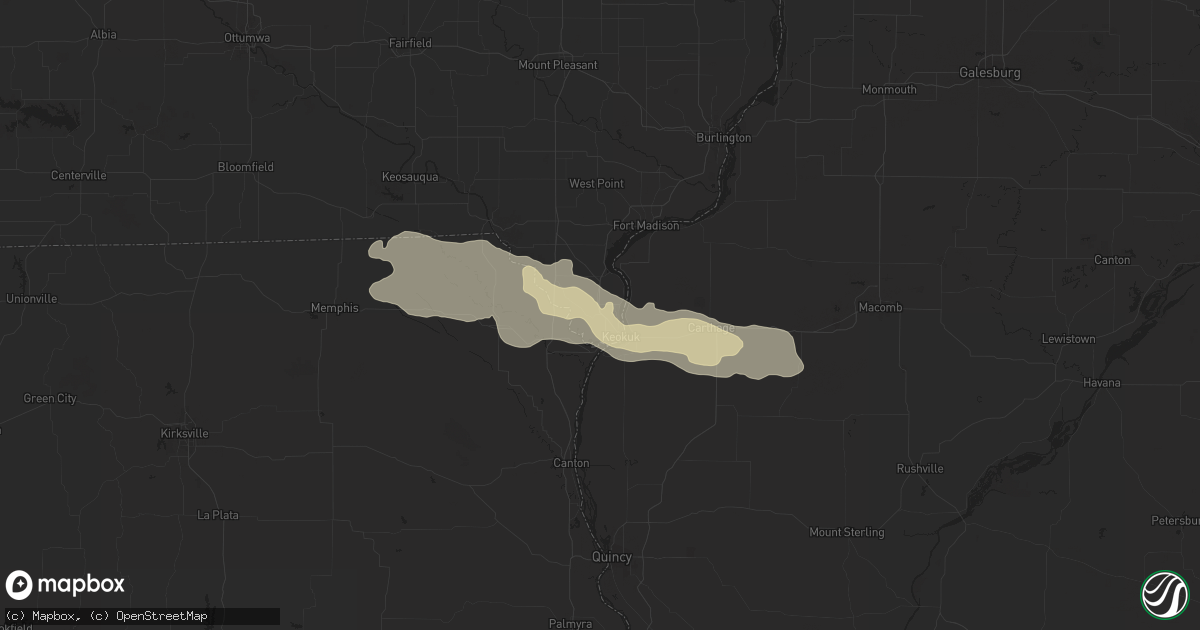 Hail map in Keokuk, IA on June 30, 2023