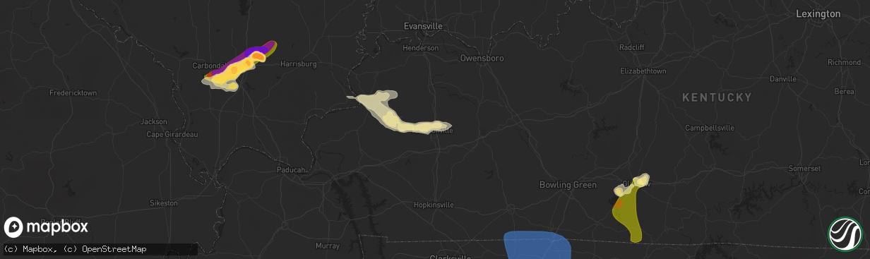 Hail map in Madisonville, KY on June 30, 2023