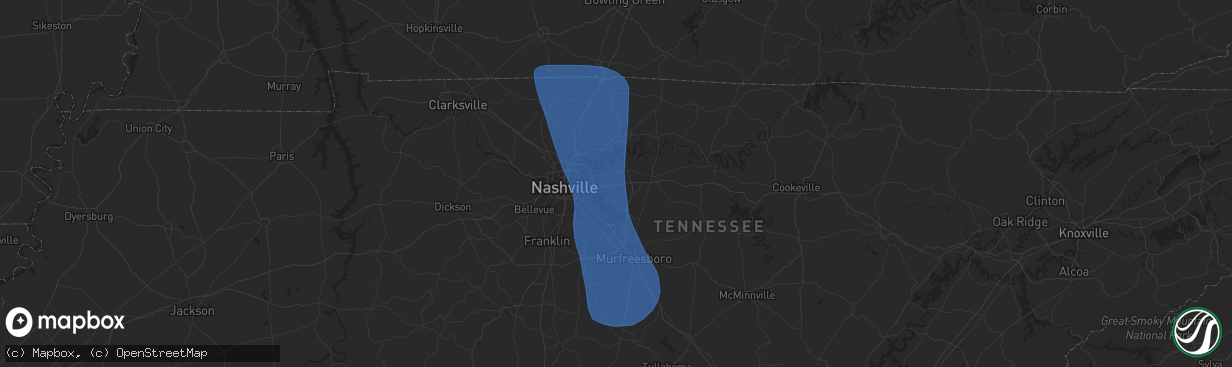 Hail map in Mount Juliet, TN on June 30, 2023