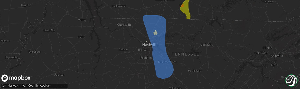 Hail map in Nashville, TN on June 30, 2023