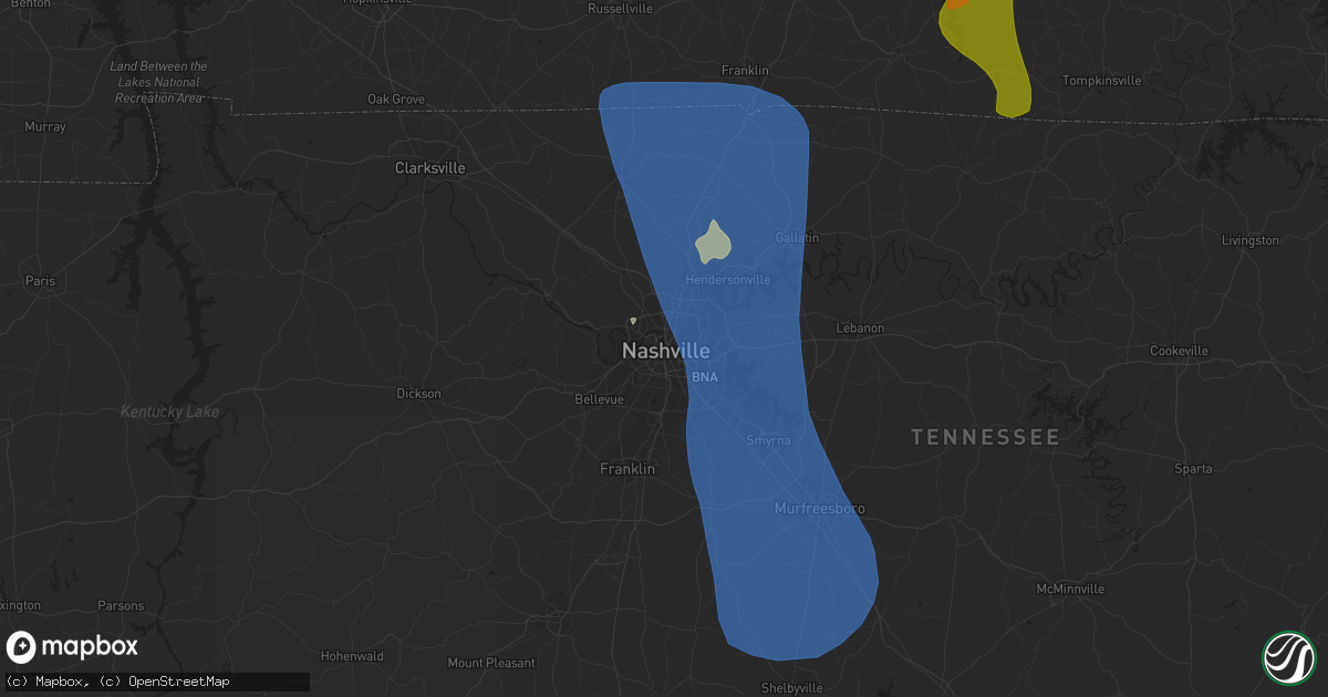 Hail map in Nashville, TN on June 30, 2023