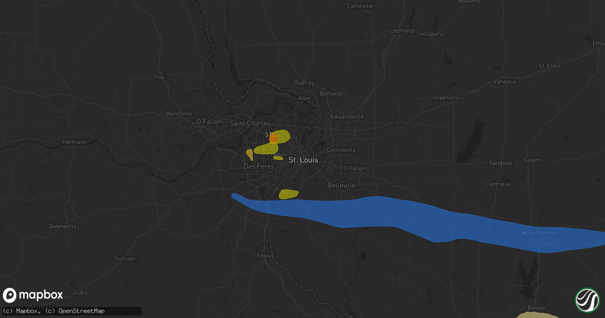 Hail map in Saint Louis, MO on June 30, 2023