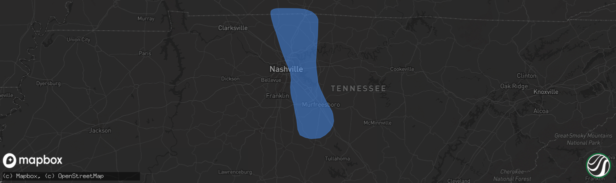 Hail map in Smyrna, TN on June 30, 2023