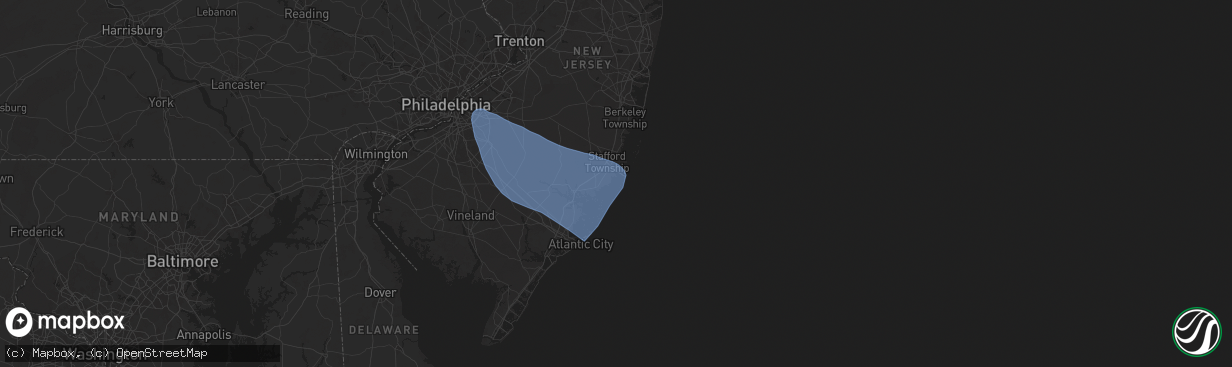 Hail map in Beach Haven, NJ on June 30, 2024