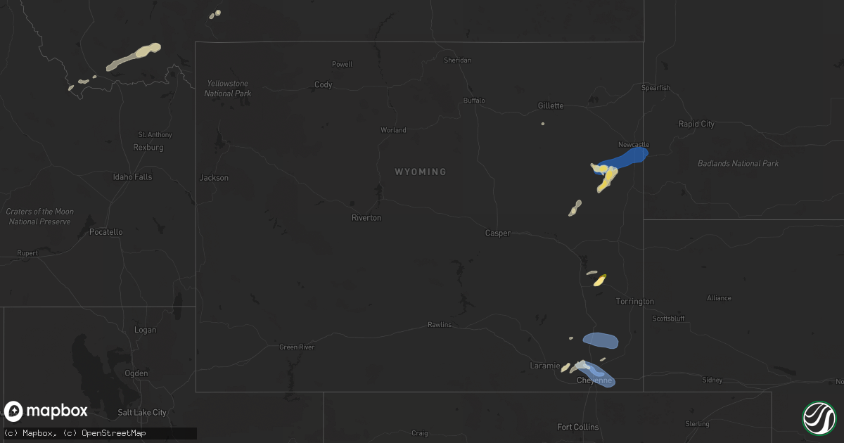 Hail map in Wyoming on June 30, 2024