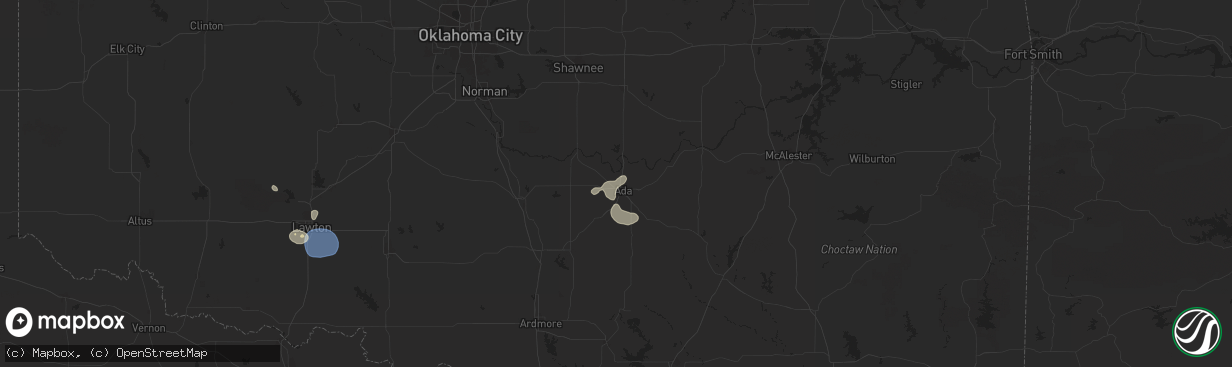 Hail map in Ada, OK on June 30, 2025