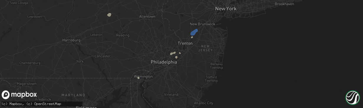 Hail map in Burlington, NJ on June 30, 2025