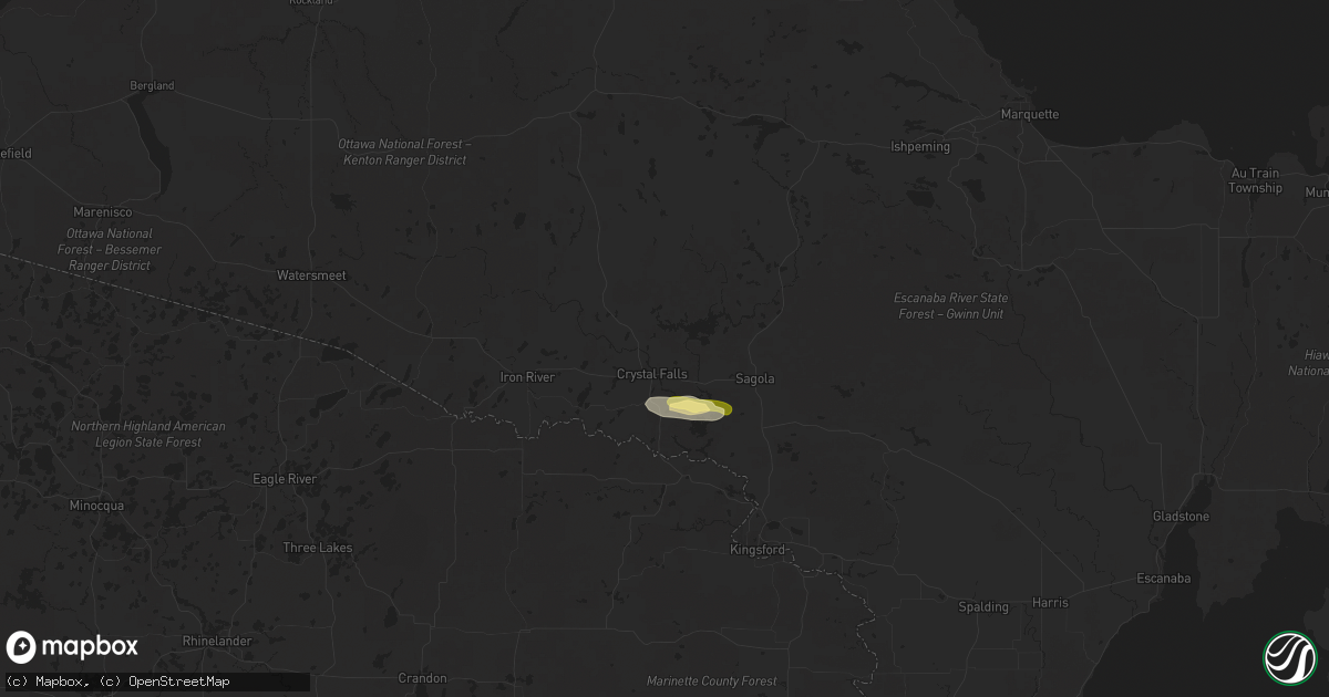 Hail map in Crystal Falls, MI on June 30, 2025