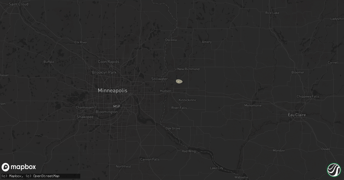 Hail map in Hudson, WI on June 30, 2025