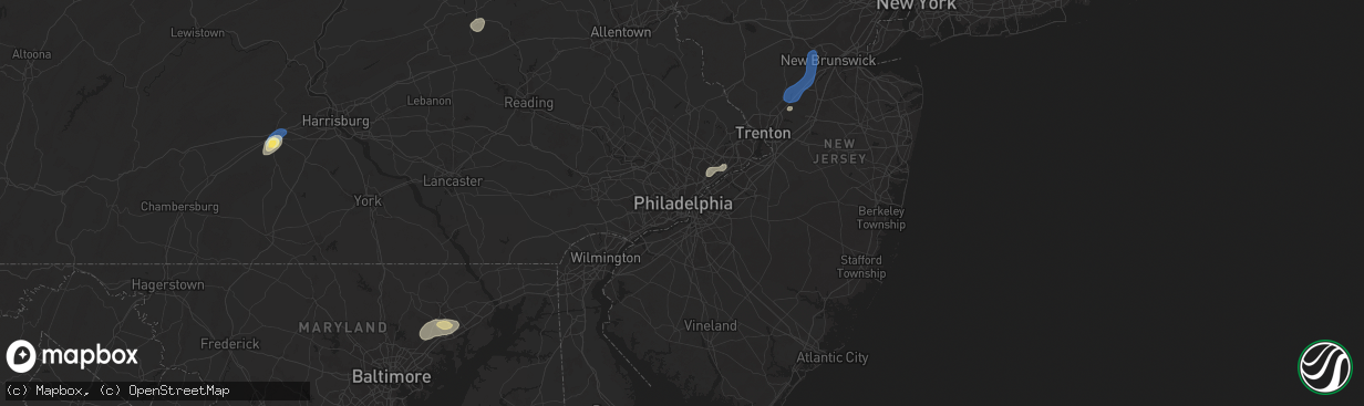 Hail map in Philadelphia, PA on June 30, 2025