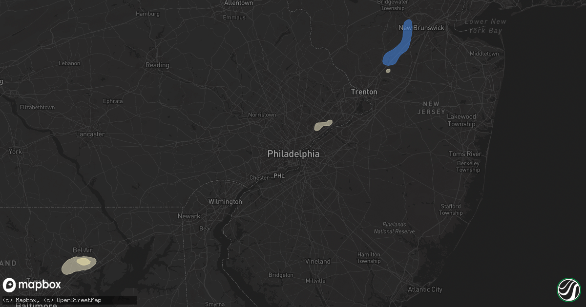 Hail map in Philadelphia, PA on June 30, 2025