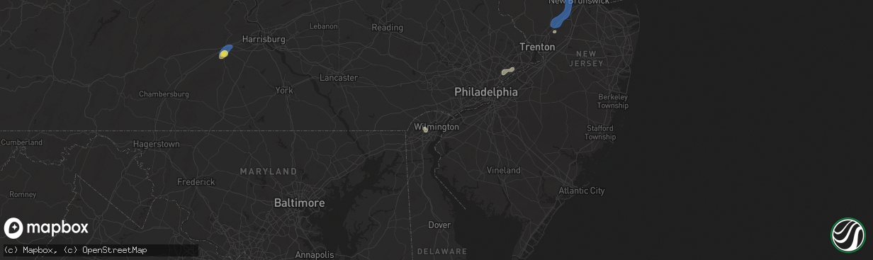 Hail map in Wilmington, DE on June 30, 2025