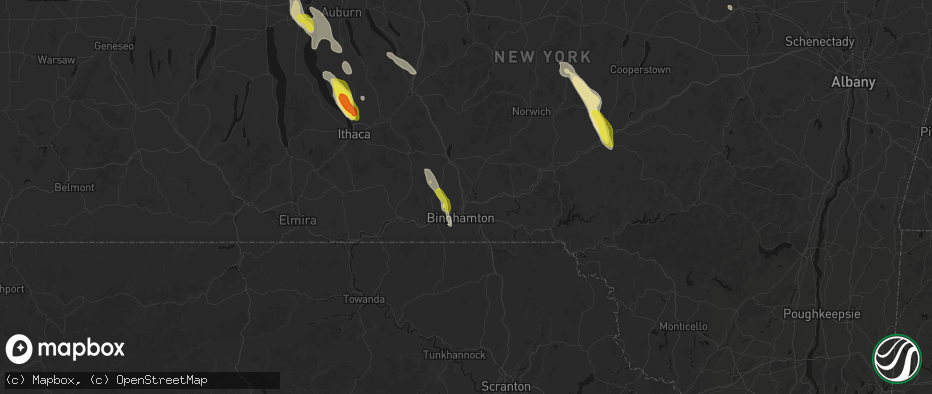 Hail map in Binghamton, NY on June 30, 2026