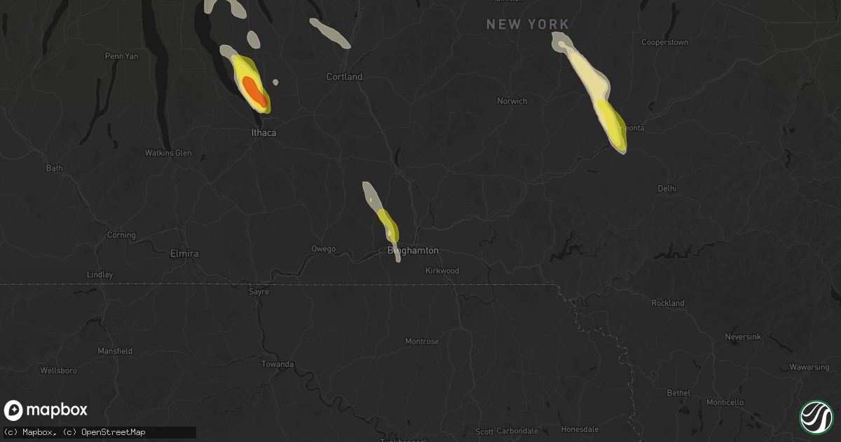 Hail map in Binghamton, NY on June 30, 2026