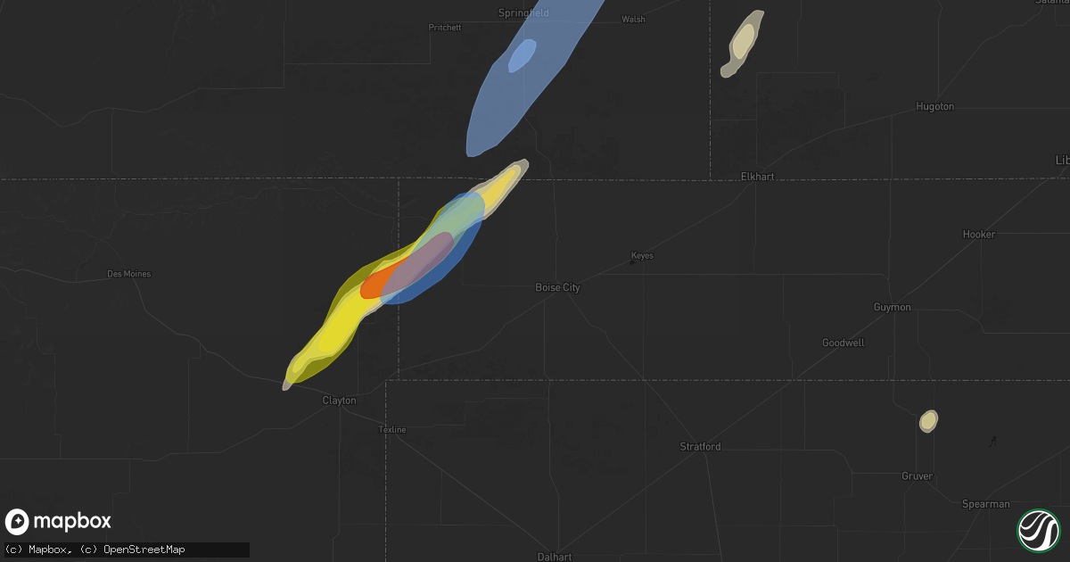Hail map in Boise City, OK on June 30, 2026