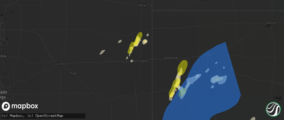 Hail map in Burlington, CO on June 30, 2026
