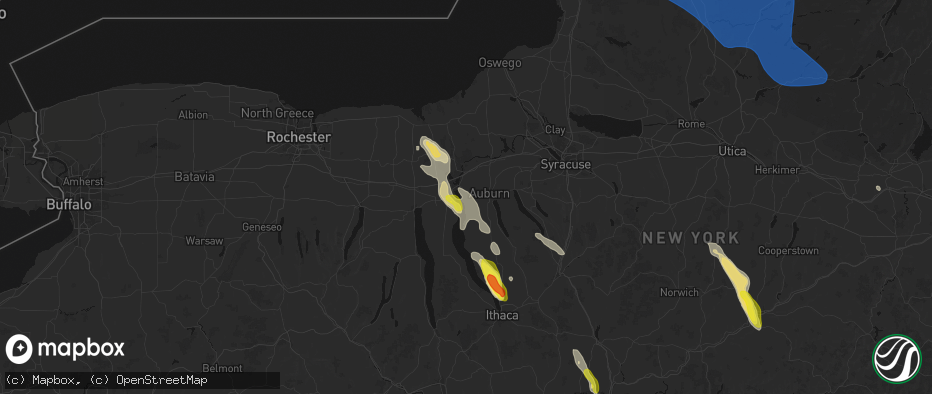 Hail map in Cayuga, NY on June 30, 2026