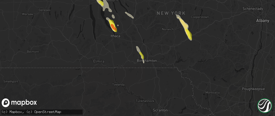 Hail map in Endicott, NY on June 30, 2026