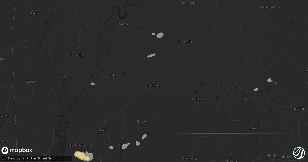 Hail map in Evergreen, AL on June 30, 2026