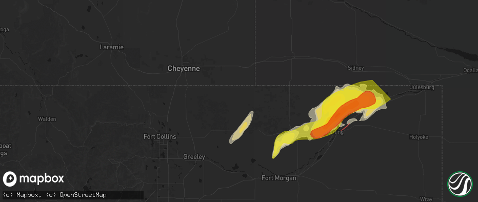 Hail map in Grover, CO on June 30, 2026
