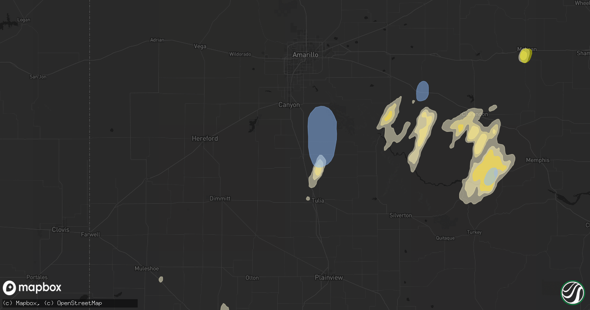 Hail map in Happy, TX on June 30, 2026