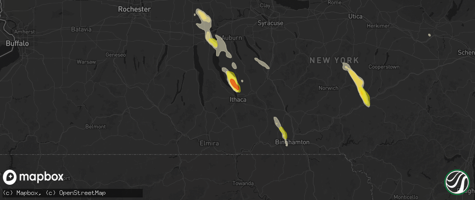 Hail map in Ithaca, NY on June 30, 2026