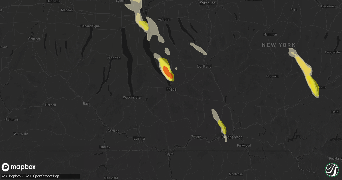 Hail map in Ithaca, NY on June 30, 2026