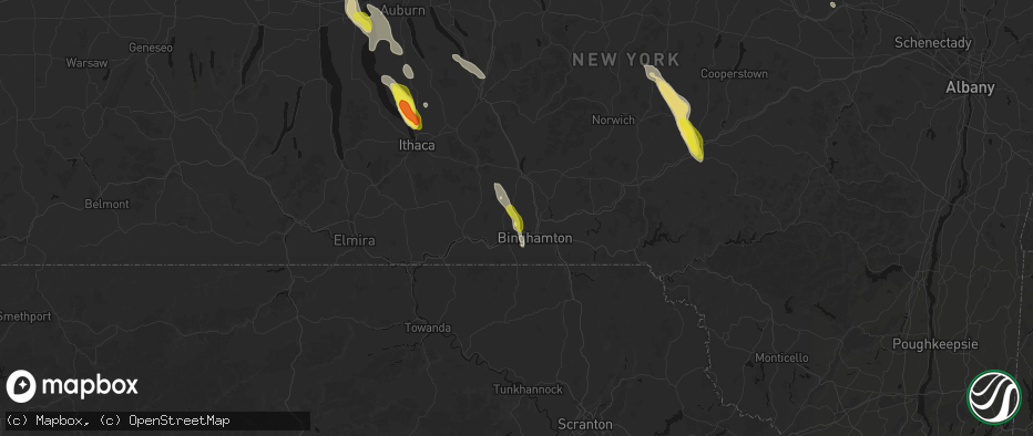Hail map in Johnson City, NY on June 30, 2026