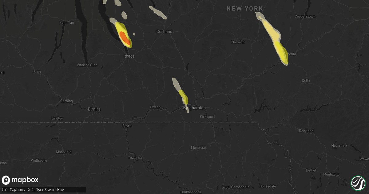 Hail map in Johnson City, NY on June 30, 2026