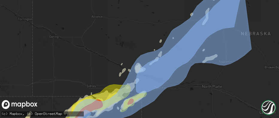 Hail map in Lewellen, NE on June 30, 2026