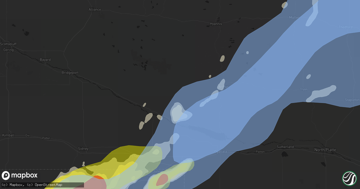 Hail map in Lewellen, NE on June 30, 2026