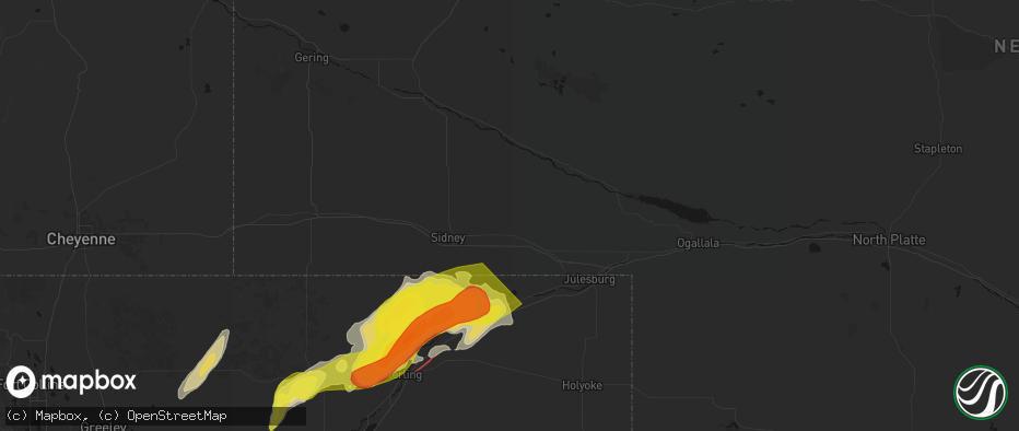 Hail map in Lodgepole, NE on June 30, 2026