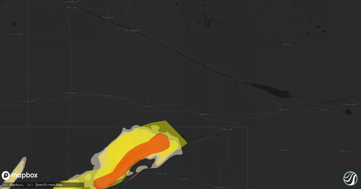 Hail map in Lodgepole, NE on June 30, 2026