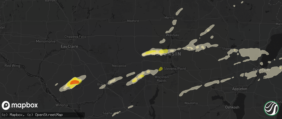 Hail map in Marshfield, WI on June 30, 2026
