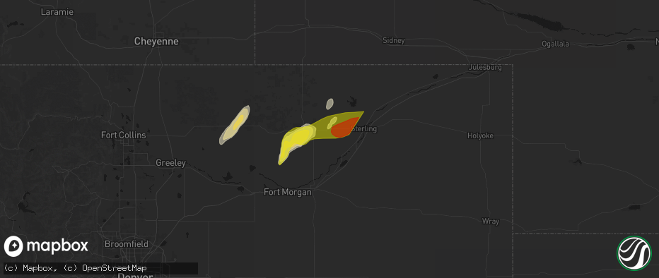 Hail map in Merino, CO on June 30, 2026