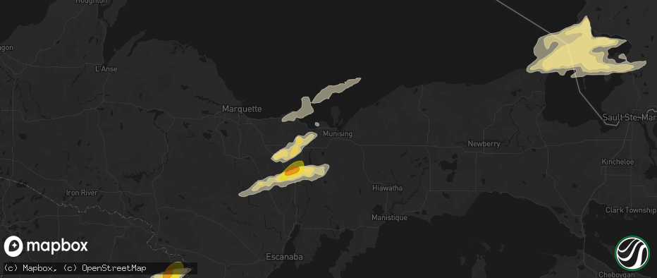 Hail map in Munising, MI on June 30, 2026