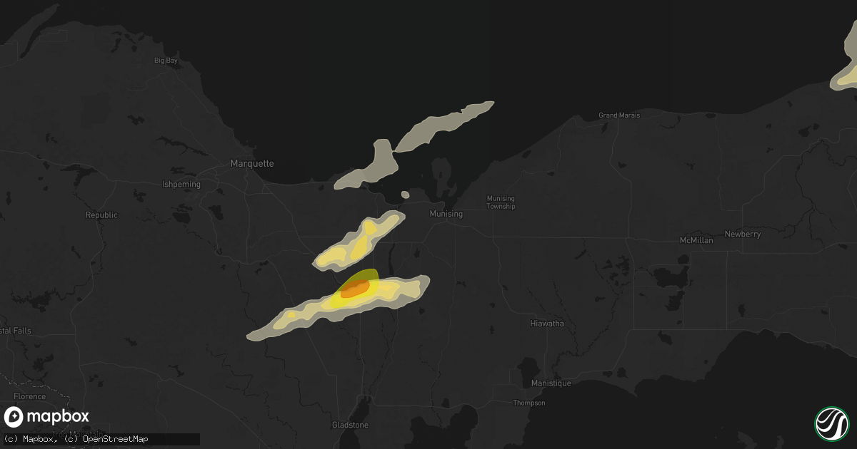 Hail map in Munising, MI on June 30, 2026
