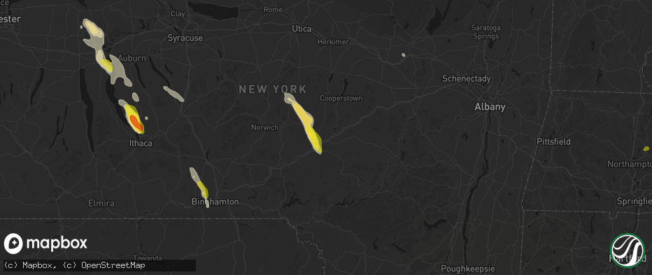 Hail map in Oneonta, NY on June 30, 2026