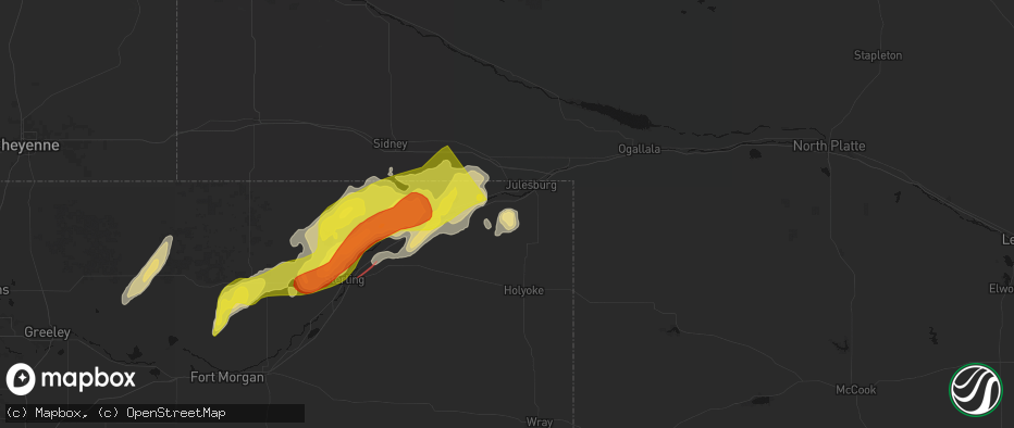 Hail map in Ovid, CO on June 30, 2026