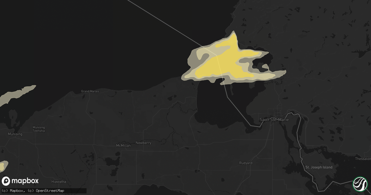 Hail map in Paradise, MI on June 30, 2026