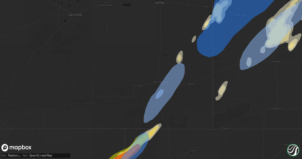 Hail map in Springfield, CO on June 30, 2026