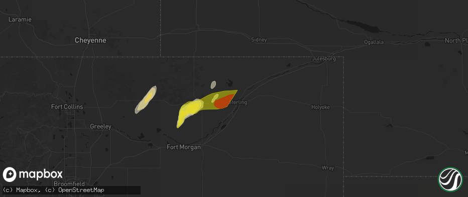 Hail map in Sterling, CO on June 30, 2026
