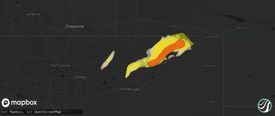 Hail map in Stoneham, CO on June 30, 2026