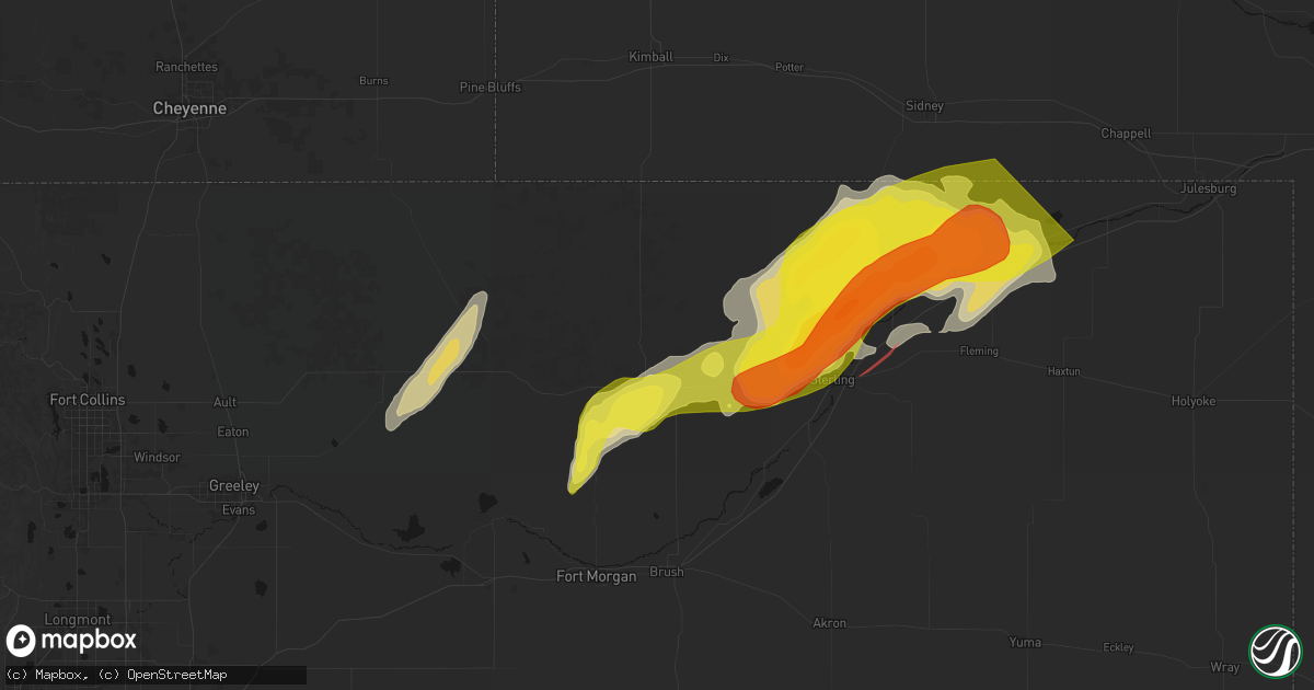 Hail map in Stoneham, CO on June 30, 2026