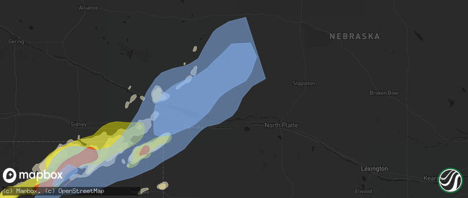 Hail map in Sutherland, NE on June 30, 2026
